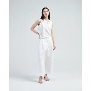 DEMY LEE New York Ayana Button up sleeveless Polo Top Size Small Ivory